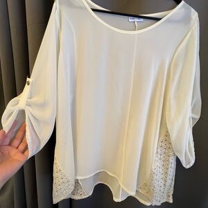 Wet Seal Cream Lace-Panel Lightweight Blouse
